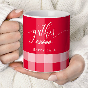 Caneca De Café Reunir Feliz Outono Xadrez Búfalo Vermelho e Branc