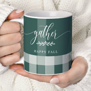 Caneca De Café Reunir Feliz Outono Xadrez Verde e Branco Buffalo
