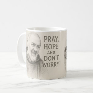 Caneca De Café REZE ESPERE NÃO SE PREOCUPE Flores de São Padre Pi