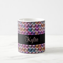 Caneca De Café Rhinestone Colorido com nome personalizado