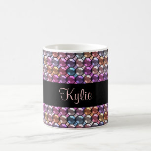 Caneca De Café Rhinestone Colorido com nome personalizado