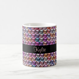 Caneca De Café Rhinestone Colorido com nome personalizado