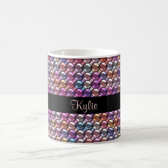 Caneca De Café Rhinestone Colorido com nome personalizado (Centro)