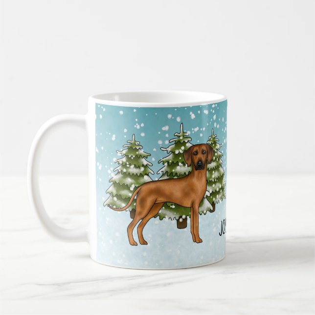 Caneca De Café Rhodesian Ridgeback Com Nome Floresta de Inverno N (Esquerda)