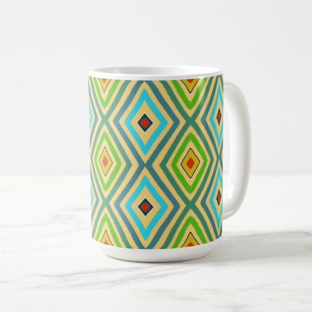 Caneca De Café Rhombus Diamond Green Blue Geometrical  (Frente Esquerda)