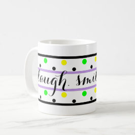Caneca De Café Ria Citando Bolinhas Verdes Púrpuras Amarelas