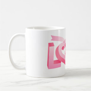 Caneca De Café Ribbon de Coração de Amor Rosa