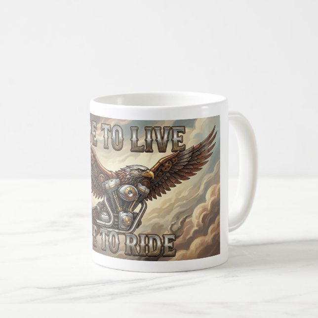 Caneca De Café Ride to Live Biker Mug. Eagle and V Twin Engine (Frente Esquerda)