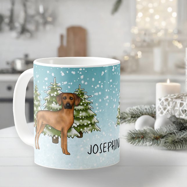 Caneca De Café Ridgeback da Rodésia com Nome Floresta de Inverno  (Please note: This image is a digital mockup. The product may not be in scale.)