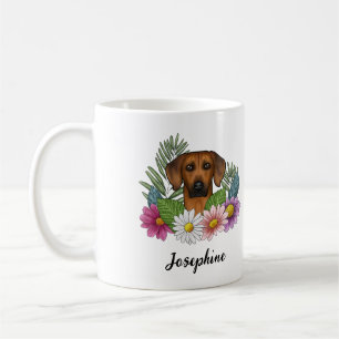 Caneca De Café Ridgeback Ridgeback Dog Head Flowers E Name