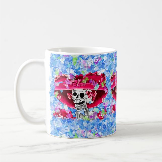 Caneca De Café Rindo de Mulher Esqueletrista em Cabana Vermelha (Esquerda)