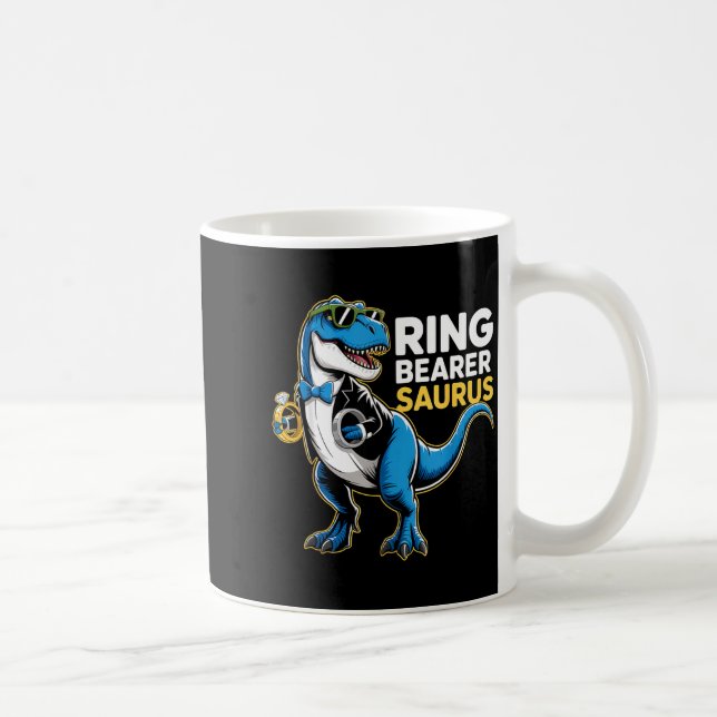 Caneca De Café Ring Bearer T-rex Dino Funny Wedding Party Ring Di (Direita)