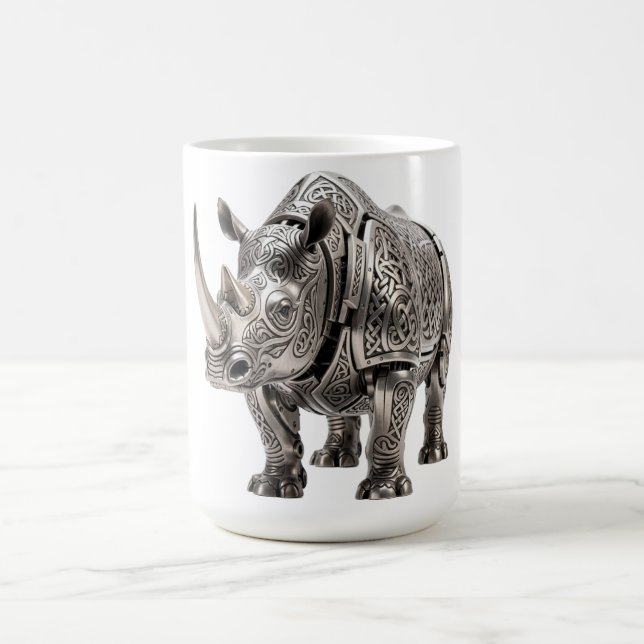 Caneca De Café Rinoceronte Prateado Celta Poderoso com Nó Intrinc (Centro)