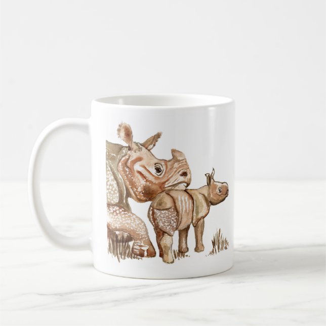 Caneca De Café Rinocerontes Trabalho de arte Mug de Mãe e Bebê (Esquerda)