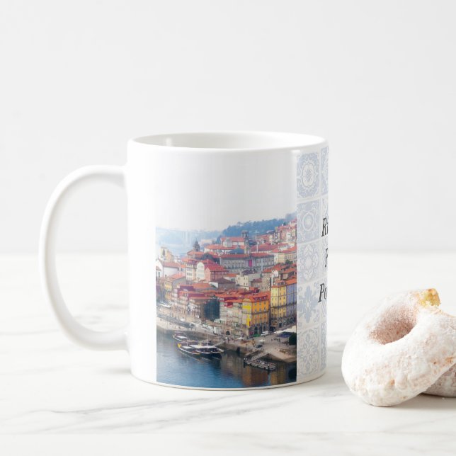 Caneca De Café Rio Ribeira e Douro. Porto, Portugal (Com Donut)