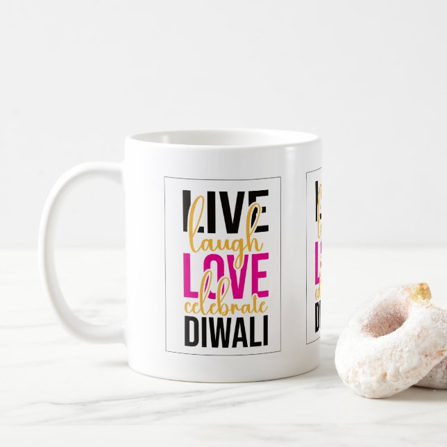 Caneca De Café Rir ao vivo comemorar Diwali (Com Donut)