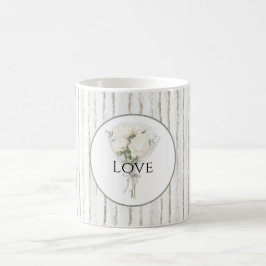 Caneca De Café Riscos Buquê Floral Rosa Branca Amor