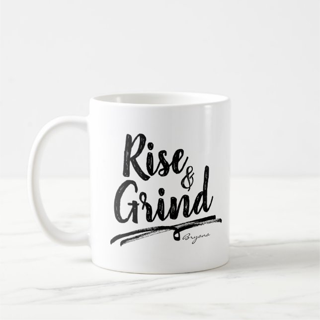 Caneca De Café RISE & GRIND Personalizado Nome (Esquerda)