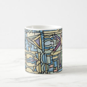 Caneca De Café Ritmo Em Azul-Arte Geométrica Moderna em Aquarela