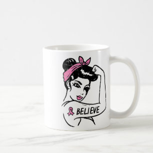 Caneca De Café Riveter Acredite Laço Rosa Conscientização do Cânc