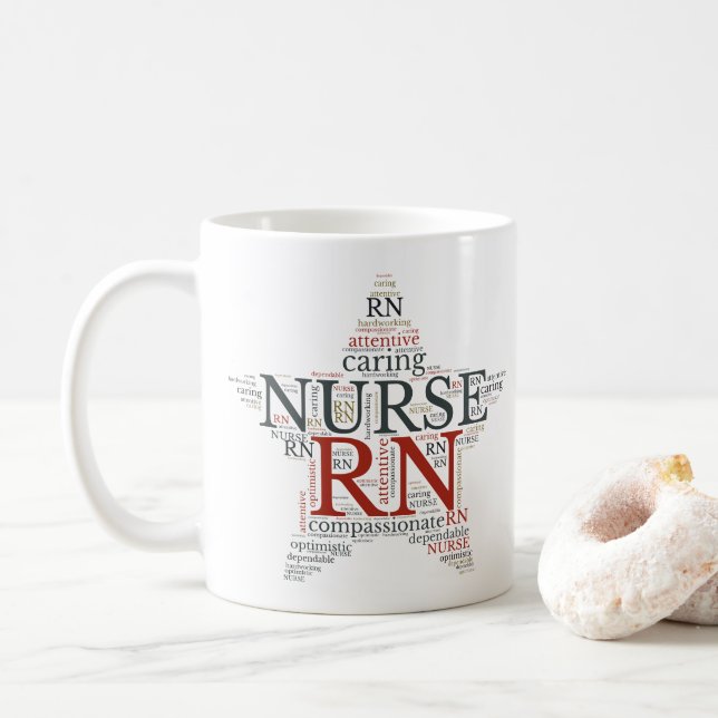 Caneca De Café RN Nurse Mug Registrado | Nuvem de Palavras Estrel (Com Donut)