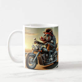 Caneca De Café Road Hog Motorcycle Mug | Biker Pig Riding Chopper