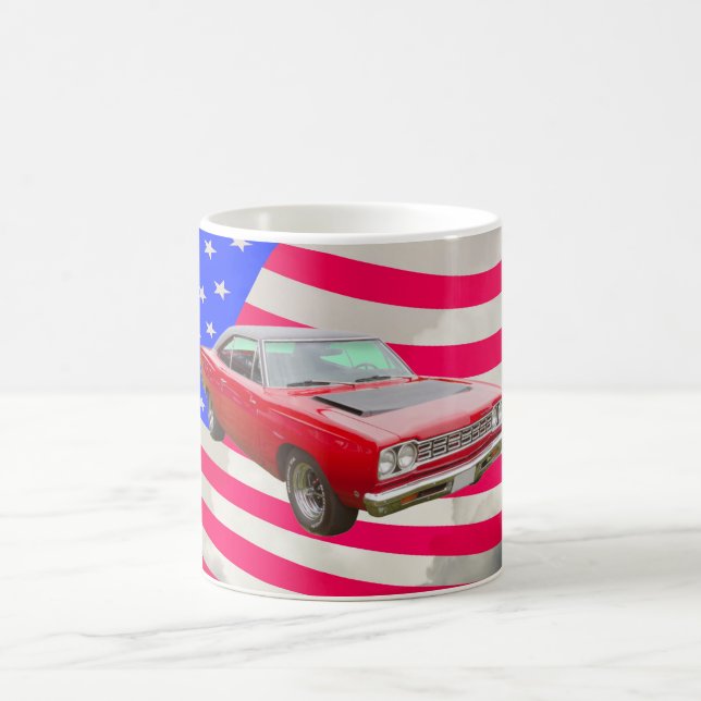 Caneca De Café Roadrunner 1968 de Plymouth e bandeira americana (Centro)