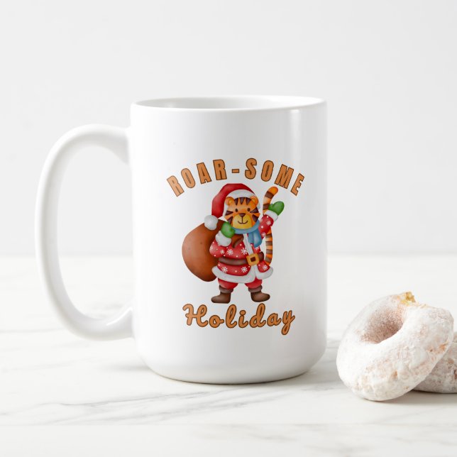 Caneca De Café Roar‑some Holiday Tiger Santa christmas (Com Donut)