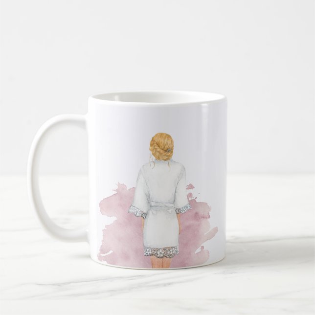 Caneca De Café robe de casamento blusa rosa futuro mrs monograma (Esquerda)