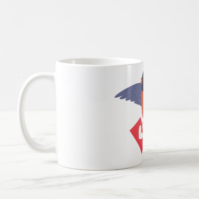 Caneca De Café Robin Bird Flying with Red Heart Love Letter (Esquerda)