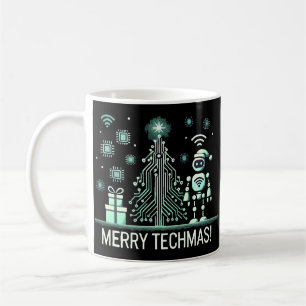 Caneca De Café Robô AI com Árvore de Natal Tech - Techmas de Feli