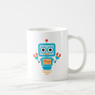Caneca De Café Robô azul, vermelho, e amarelo futurista dos
