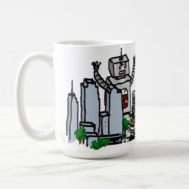 Caneca De Café Robô contra a cidade (Esquerda)