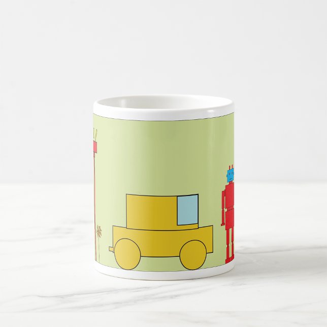 Caneca De Café Robô Retro E Carro (Criador carregado)