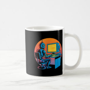 Caneca De Café Robô retrô engraçado codificando tela de computado