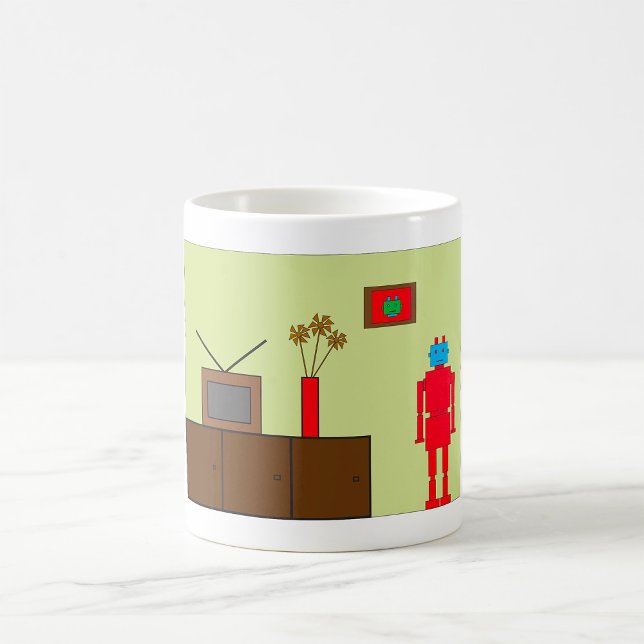 Caneca De Café Robô Vermelho Retro Moderno de Meados do Século Mi (Criador carregado)