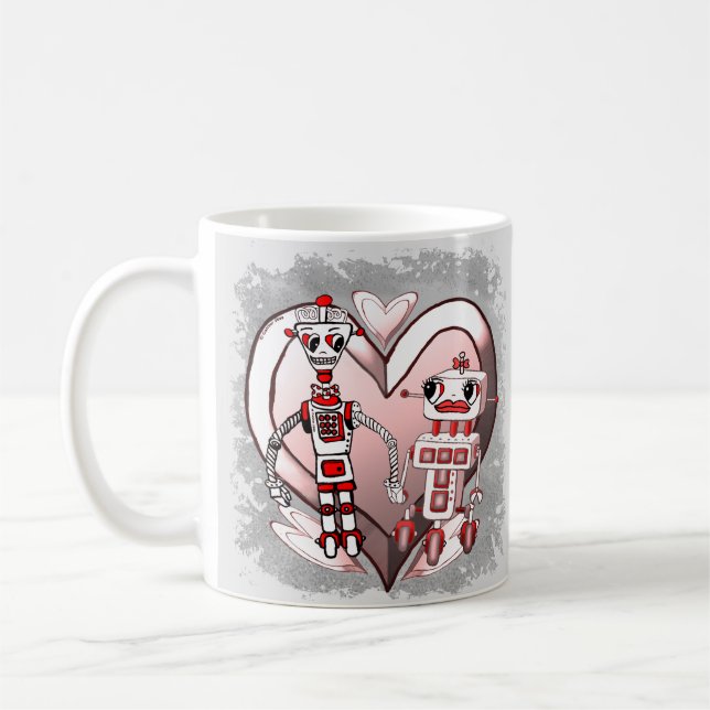 Caneca De Café Robôs de ficção científica apaixonados (Esquerda)