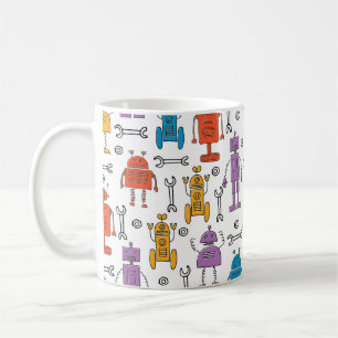 Caneca De Café Robôs de rabisco. Um padrão perfeito. Carro de d