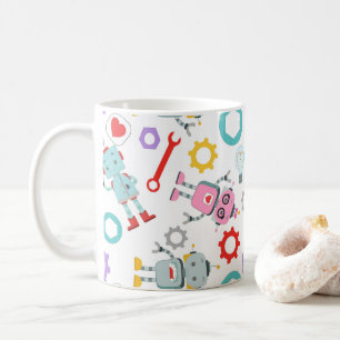 Caneca De Café Robôs Infantís Peças Mecânicas Coloridas Ferrament