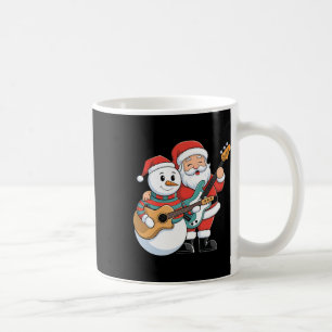 Caneca De Café Rock Guitar Snowman E Papai Noel Tocando Violão