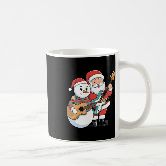 Caneca De Café Rock Guitar Snowman E Papai Noel Tocando Violão (Direita)
