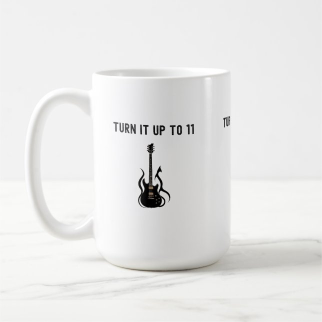 Caneca De Café Rock Guitar “Turn It Up to 11” Graphic Design (Esquerda)