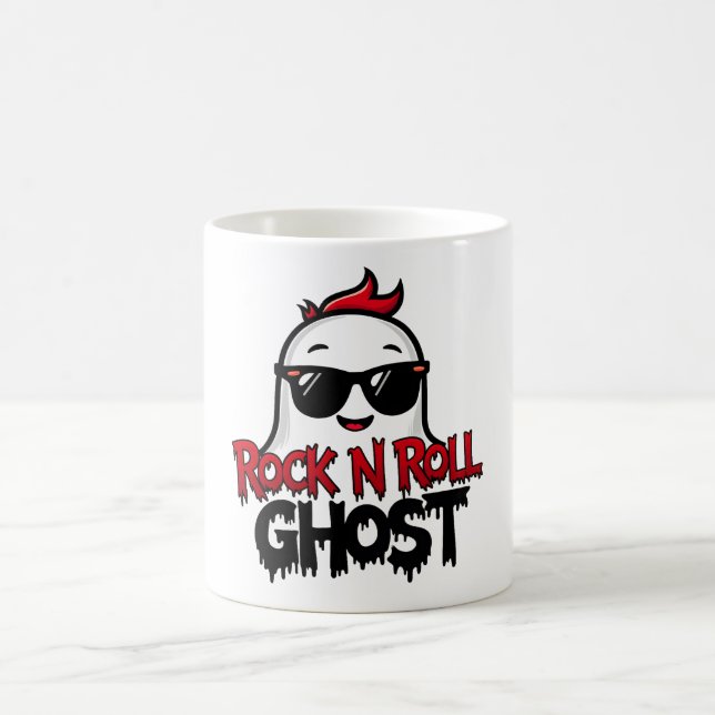 Caneca De Café Rock N Roll Ghost Mug, Fun Halloween Graphic T (Centro)