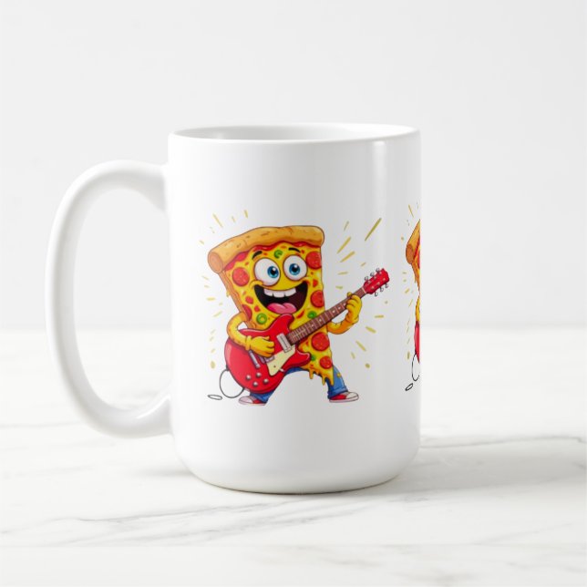 Caneca De Café **Rock ’n’ Roll Pizza – Funny Guitar-Playing Slice (Esquerda)
