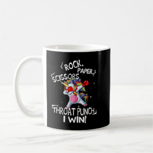 Caneca De Café Rock Paper Scissors Throat Punch I win Unicorn Box