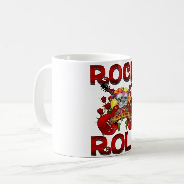 Caneca De Café Rock Roll For Ever Skulls (Frente Esquerda)