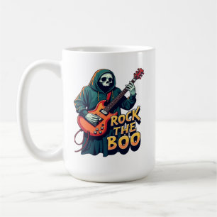 Caneca De Café Rock the Boo - Halloween Skeleton Guitar Design