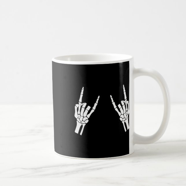 Caneca De Café Rocker Skeleton Hand Rock Sobre O Halloween Engraç (Direita)