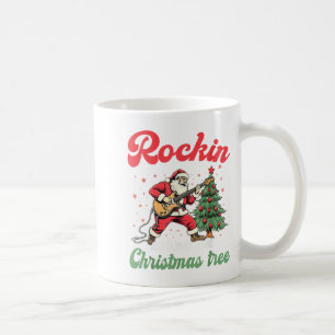 Caneca De Café Rockin Em Torno Da Árvore De Natal Rock Music Guit