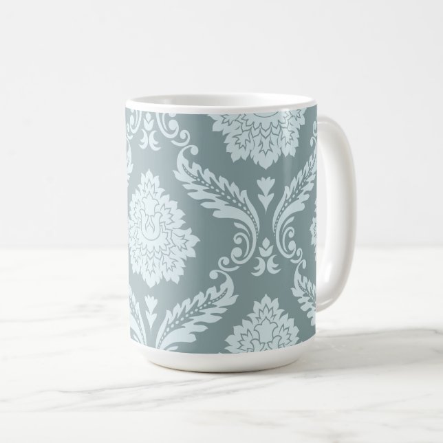 Caneca De Café Rococo Damask Lg Pattern Duck Egg Blue+Teal (Frente Esquerda)